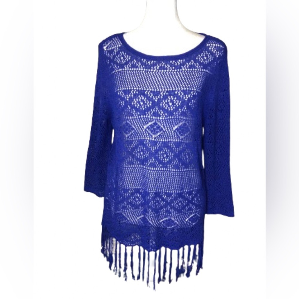 Chico's Royal Blue Crochet Fringe Tunic